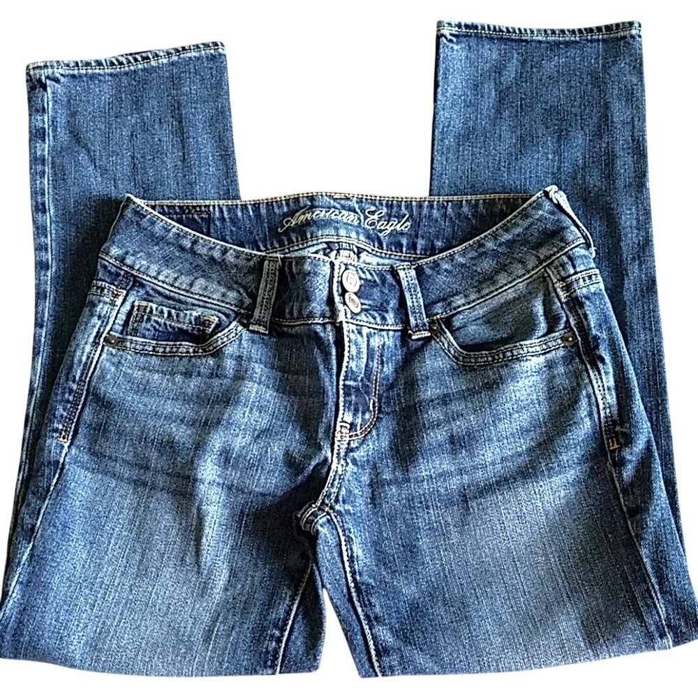 Boho Low Rise Straight Jeans Stretch American Eagle Artist Size 0 Minimalist
